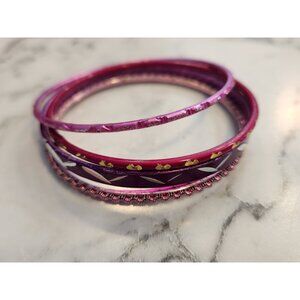 Set Of 5 Pink & Purple Metal Bangle Bracelets